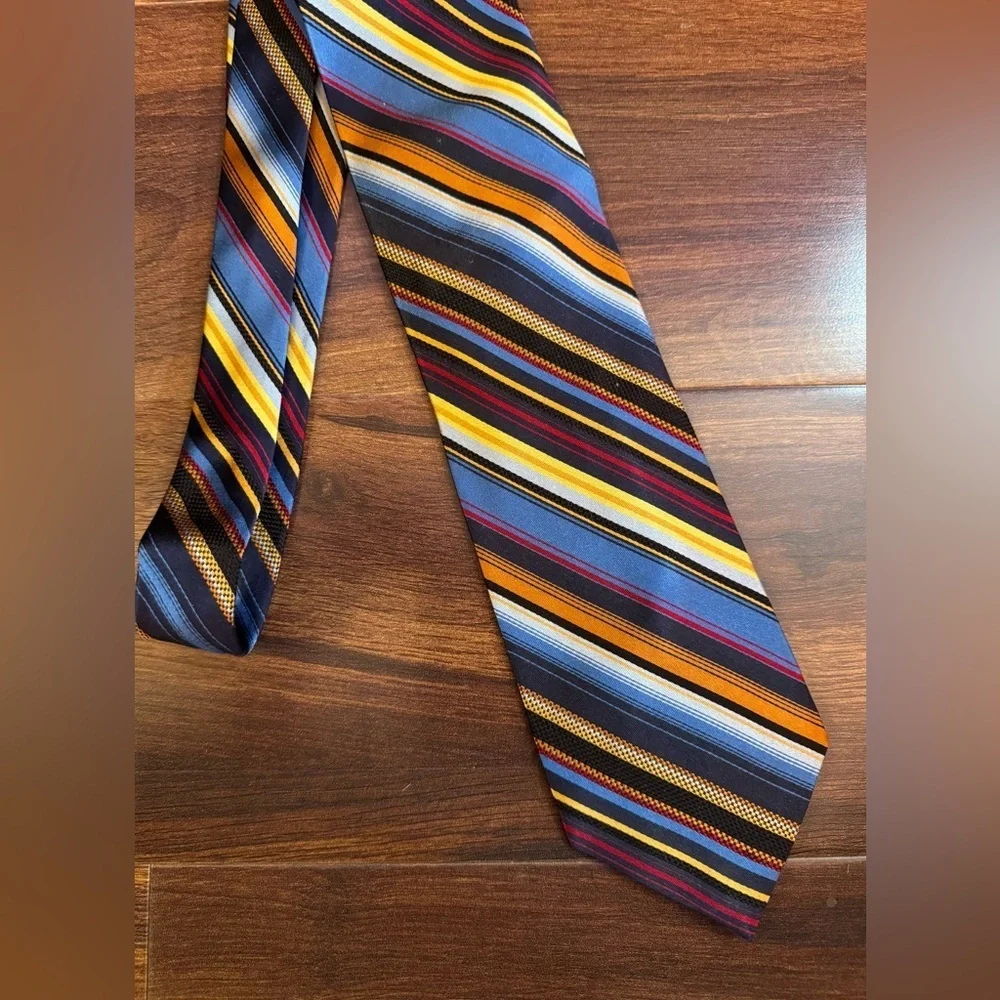 🌿END of Season SALE🌿ALTEA Milano Vibrant Silk Blue Yellow Orange Striped Tie